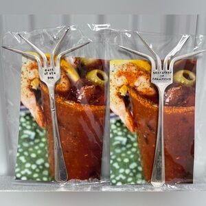 Set of 2 Bloody Mary garnish stir forks breakfast of champs Hand crafted/stamped